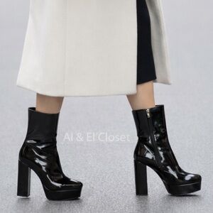 Guess BYRA Women’s Platform Block Heel Ankle Boots Black Patent, Size 9.5 NWB